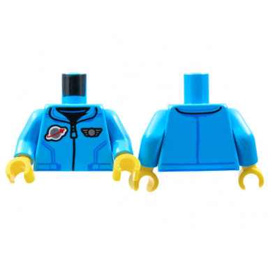 dark azure torso jacket with collar and zipper classic space logo silver wings pin pattern dark azure arms yellow hands
