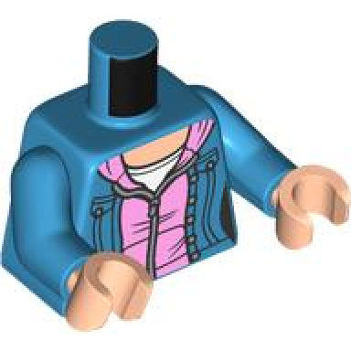 dark azure torso female jacket over bright pink hoodie white t-shirt and light nougat neck pattern dark azure arms light nougat hands