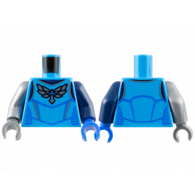 dark azure torso racing suit with silver wings logo and trim blue lines pattern dark blue arm left flat silver arm right blue hand left dark bluish gray hand right