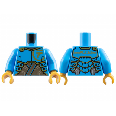 dark azure torso armor plates over dark silver tunic gold trim and ninjago logogram letter n nya on back pattern dark azure arms pearl gold hands