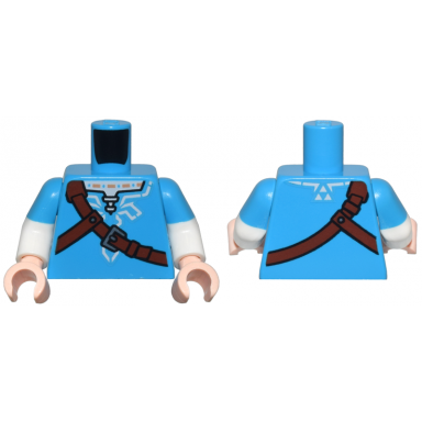 dark azure torso tunic white trim and shirt reddish brown strap with silver buckle pattern white arms with molded dark azure short sleeves pattern light nougat hands