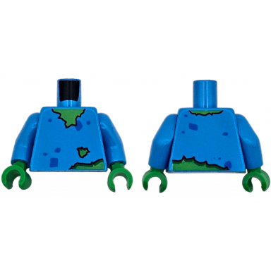 dark azure torso torn shirt with blue spots over bright green skin pattern dark azure arms bright green hands