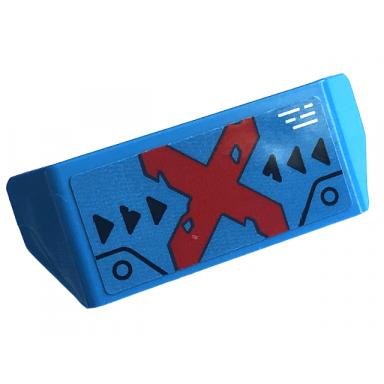 dark azure vehicle spoiler with bar handle with red letter x white lines and black triangles and circles pattern sticker - set 71775