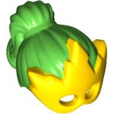minifigure hair female with high ponytail with molded yellow pointed mask pattern