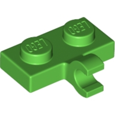 bright green plate modified 1 x 2 with clip on side horizontal grip