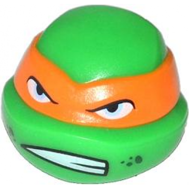 bright green minifigure head modified ninja turtle with orange mask and scowl pattern michelangelo