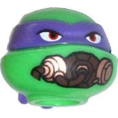 bright green minifigure head modified ninja turtle with dark purple mask and breathing apparatus pattern donatello