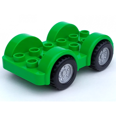 bright green duplo car base 2 x 6 with black tires and metallic silver wheels on removable axles 13305 47436c02pb01