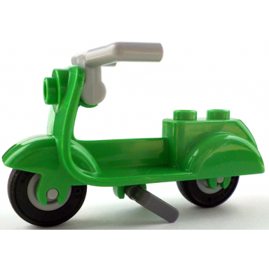 scooter with dark bluish gray stand light bluish gray angular handlebars and light bluish gray wheels