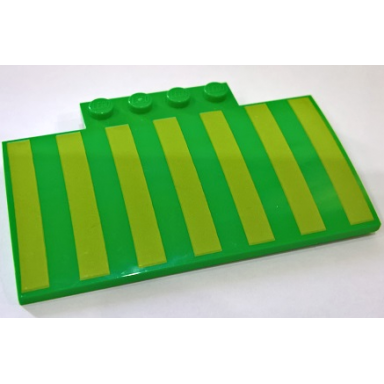 bright green slope curved 5 x 8 x 2 3 with 4 studs with lime stripes pattern