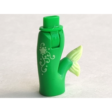 bright green mini doll hips and mermaid merman tail assembly with yellowish green caudal fin star and filigree pattern