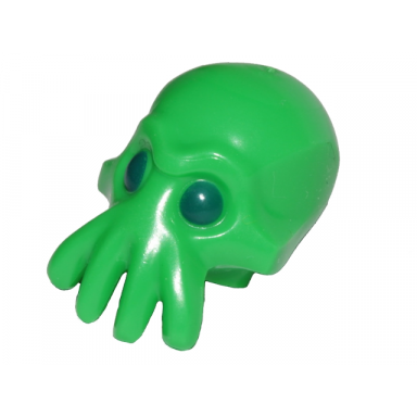 bright green minifigure head modified alien with 4 mouth tentacles with dark blue eyes pattern