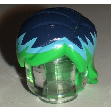 bright green minifigure hair female mid-length with side part and light blue and dark blue top pattern sw sabine wren