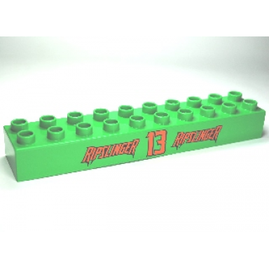 bright green duplo brick 2 x 10 with ripslinger 13 ripslinger pattern