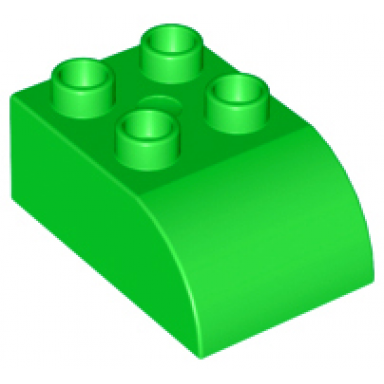 bright green duplo brick 2 x 3 slope curved