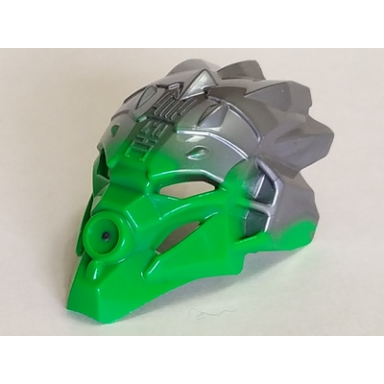 bright green bionicle mask of jungle unity with marbled flat silver pattern