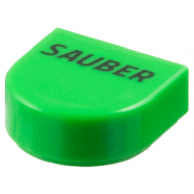 bright green tile round 1 x 1 half circle extended with black sauber pattern