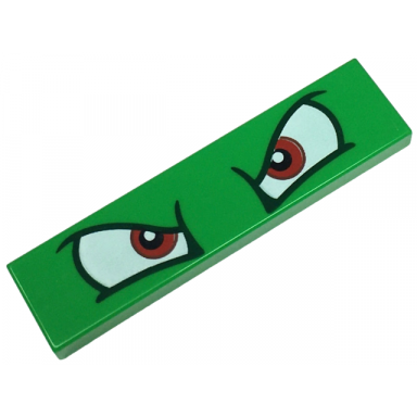 bright green tile 1 x 4 with angry red and white eyes pattern super mario bowser