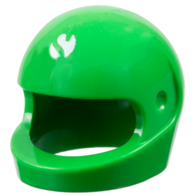bright green minifigure headgear helmet motorcycle standard with sauber formula 1 logo partial capital letter s on white circle pattern