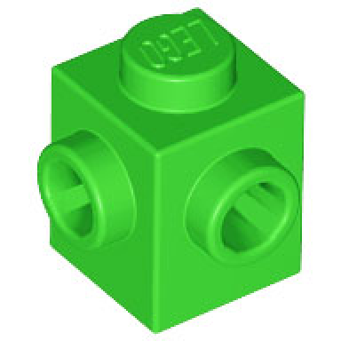 bright green brick modified 1 x 1 with studs on 2 sides adjacent