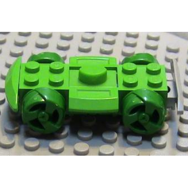 bright green vehicle base 4 x 6 racer base with green wheels and light gray bumper