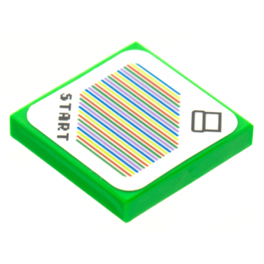 bright green tile 2 x 2 with super mario scanner code pipe and start triangle corner pattern sticker - sets 71360 71439