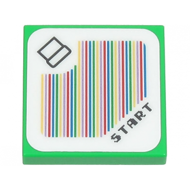 bright green tile 2 x 2 with super mario scanner code pipe and start round corner pattern sticker - sets 71403 71441