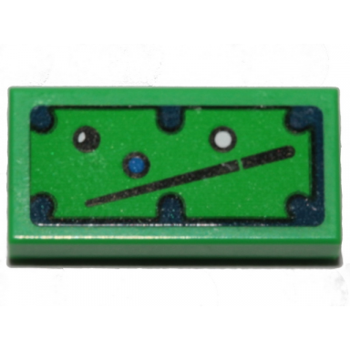 bright green tile 1 x 2 with billiards and cue stick pattern sticker - set 70839