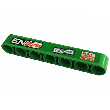 bright green technic liftarm thick 1 x 7 with engyne level and mani fold pattern sticker - set 42129