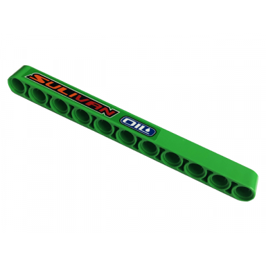 bright green technic liftarm thick 1 x 11 with sulivan and oil pattern model left side sticker - set 42129