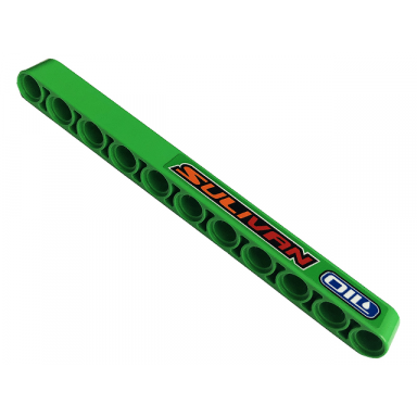 bright green technic liftarm thick 1 x 11 with sulivan and oil pattern model right side sticker - set 42129
