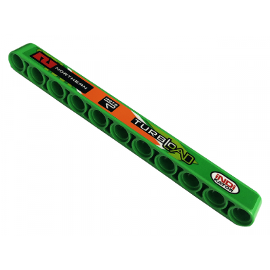 bright green technic liftarm thick 1 x 11 with indi kator turbload moto r and northern pattern model right side sticker - set 42129