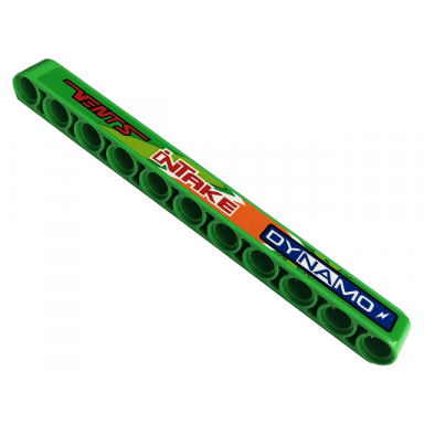 bright green technic liftarm thick 1 x 11 with vents intake and dynamo pattern model left side sticker - set 42129