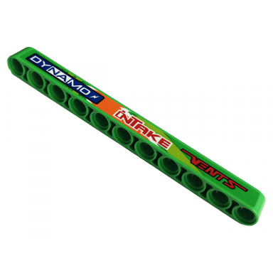 bright green technic liftarm thick 1 x 11 with vents intake and dynamo pattern model right side sticker - set 42129