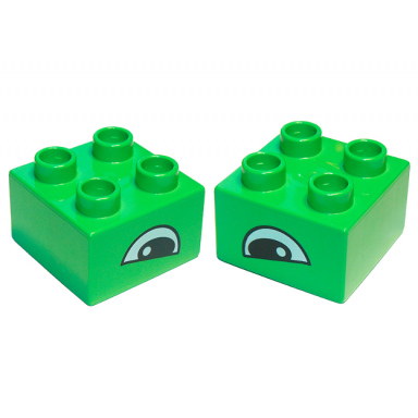 duplo brick 2 x 2 with black and white slanted alligator crocodile eye pattern on opposite sides