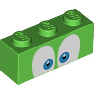 bright green brick 1 x 3 with dark azure and black eyes on white background pattern super mario larry upper face