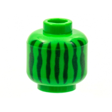 bright green minifigure head without face with dark green irregular vertical lines pattern watermelond