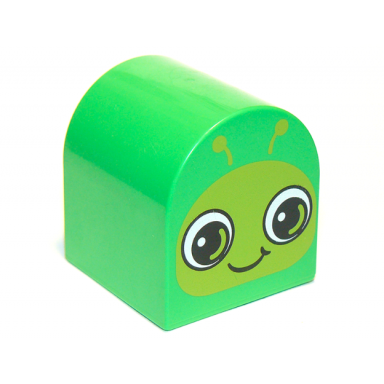 bright green duplo brick 2 x 2 x 2 slope curved double with lime caterpillar snail face pattern