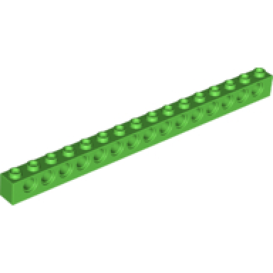 bright green technic brick 1 x 16 with holes