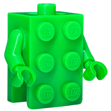 bright green torso 2 x 3 brick costume same color arms same color hands