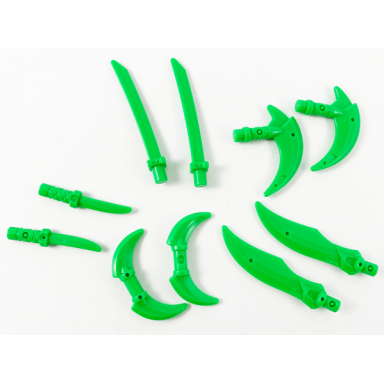 bright green minifigure weapon pack hooks knives and swords 10 in bag multipack