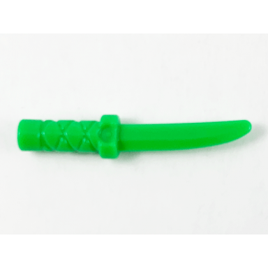 minifigure weapon knife with flat hilt end and curved blade cross hatched grip