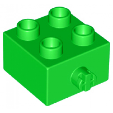 bright green duplo brick 2 x 2 with pin on side