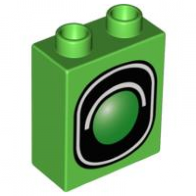 bright green duplo brick 1 x 2 x 2 with traffic signal single pattern