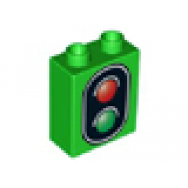 bright green duplo brick 1 x 2 x 2 with traffic signal double pattern