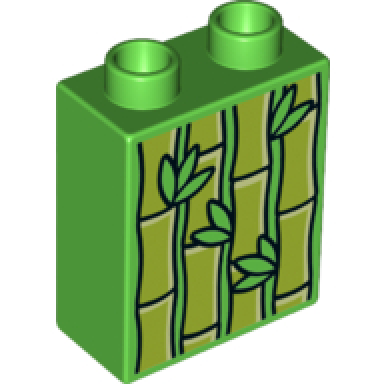 bright green duplo brick 1 x 2 x 2 with bamboo plants pattern