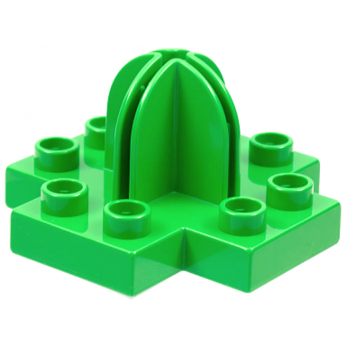bright green duplo plate 4 x 4 with 2 x 2 x 2 dome top and cross cut slots