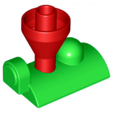 bright green duplo train steam engine top with fixed red funnel