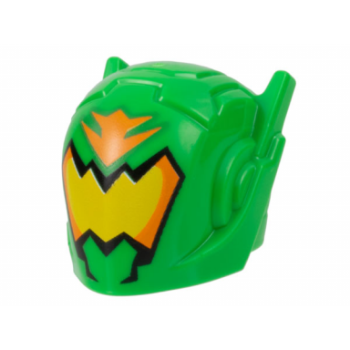 bright green minifigure headgear helmet with ear antennas with orange and yellow visor pattern