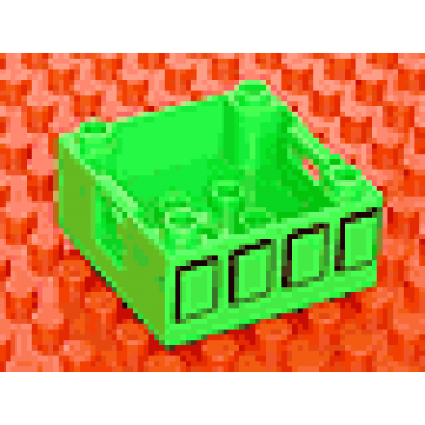 bright green duplo container box 4 x 4 with studs on corners with four squares pattern on both sides